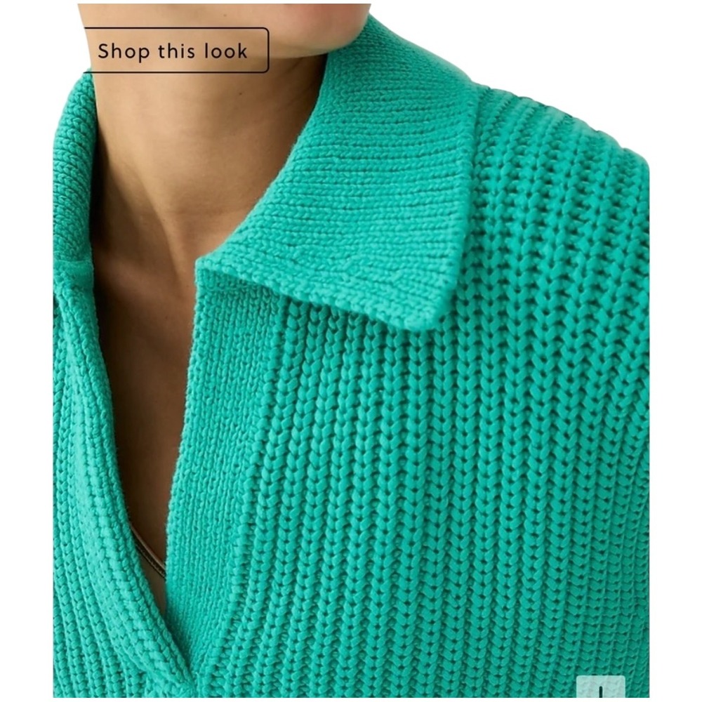 J.Crew Ribbed‎ Cotton Johnny-Collar Sweater Pullover Green Cotton Women L XL - Picture 4 of 10
